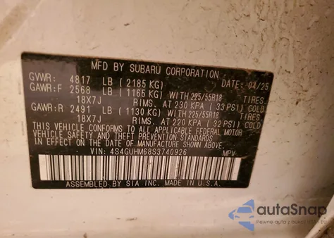 2025 Subaru Crosstrek Limited z USA, uszkodzony, nr VIN 4S4GUHM68S3740926